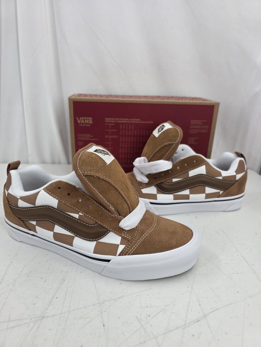 New VANS Knu Skool OG Men's Size 9 VN000CRPBRO Mega Check Brown Suede Skate Shoe